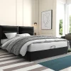 Gutent Lit double lit rembourré hydraulique 140x200cm, lit de rangement avec sommier à lattes métalliques, velours, noir,sans matelas