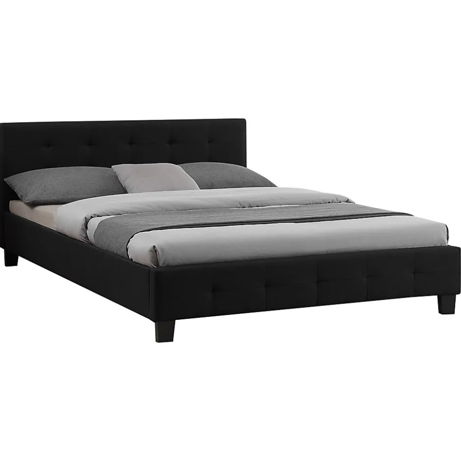 Idimex Lit double MATHIEU, 140 x 190 cm, capitonné avec sommier, revêtement en tissu noir