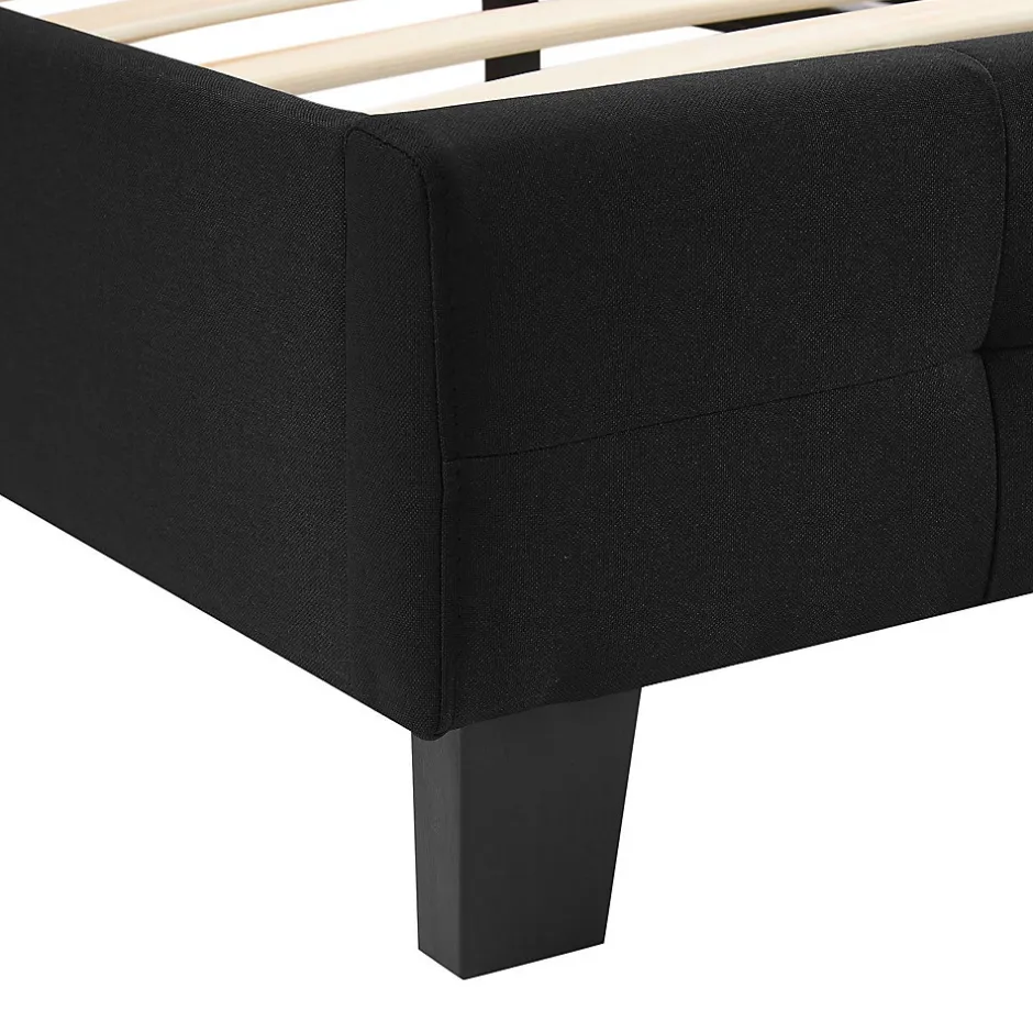 Idimex Lit double MATHIEU, 140 x 190 cm, capitonné avec sommier, revêtement en tissu noir