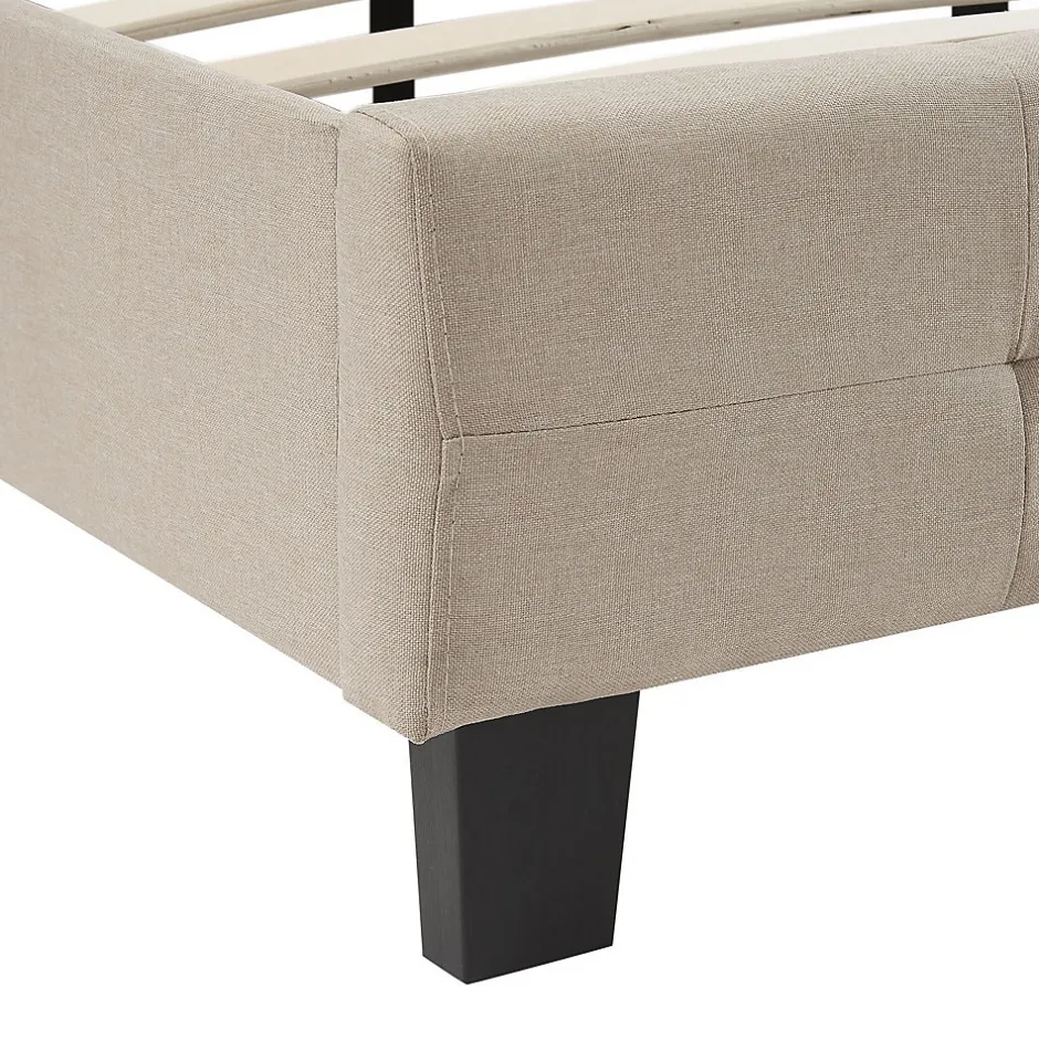 Idimex Lit double MATHIEU, 140 x 190 cm, capitonné avec sommier, revêtement en tissu beige