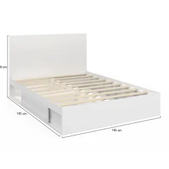 IDMarket Lit double MELSA avec rangements tête de lit et sommier 140 x 190 cm blanc Clearance