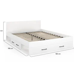 IDMarket Lit double MINEA avec tiroirs + niches de rangement + tête de lit et sommier 140 x 190 cm blanc