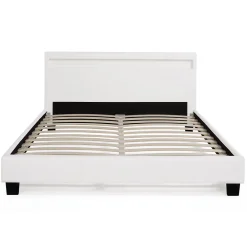 IDMarket Lit double NEO avec tête de lit LED intégrées et sommier 140 x 190 cm PVC blanc