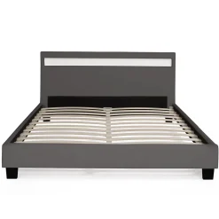 IDMarket Lit double NEO avec tête de lit LED intégrées et sommier 140 x 190 cm PVC gris New