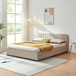 [En.Casa] Lit double Nofrenna 140 x 200 cm beige en.casa