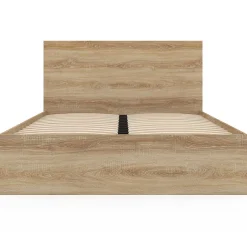 IDMarket Lit double OMAHA 4 tiroirs sur roulettes avec tête de lit et sommier 140 x 190 cm façon hêtre