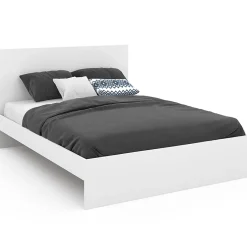 IDMarket Lit double OMAHA avec tête de lit et sommier 140 x 190 cm blanc Clearance