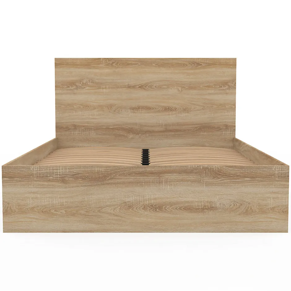 IDMarket Lit double OMAHA avec tête de lit et sommier 140 x 190 cm façon hêtre