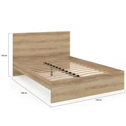 IDMarket Lit double OMAHA avec tête de lit et sommier 140 x 190 cm façon hêtre