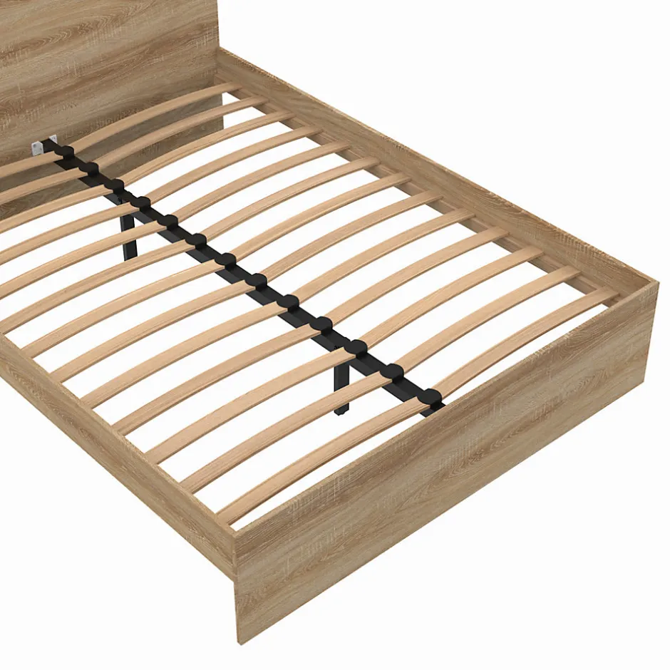 IDMarket Lit double OMAHA avec tête de lit et sommier 140 x 190 cm façon hêtre