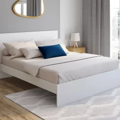 IDMarket Lit double OMAHA avec tête de lit et sommier 160 x 200 cm blanc Discount