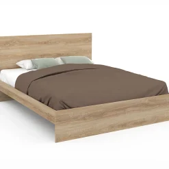 IDMarket Lit double OMAHA avec tête de lit et sommier 160 x 200 cm façon hêtre