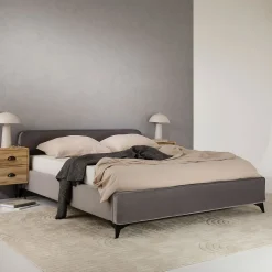 Idimex Lit double RAVELLO 140 x 190 cm, revêtement en tissu - Gris