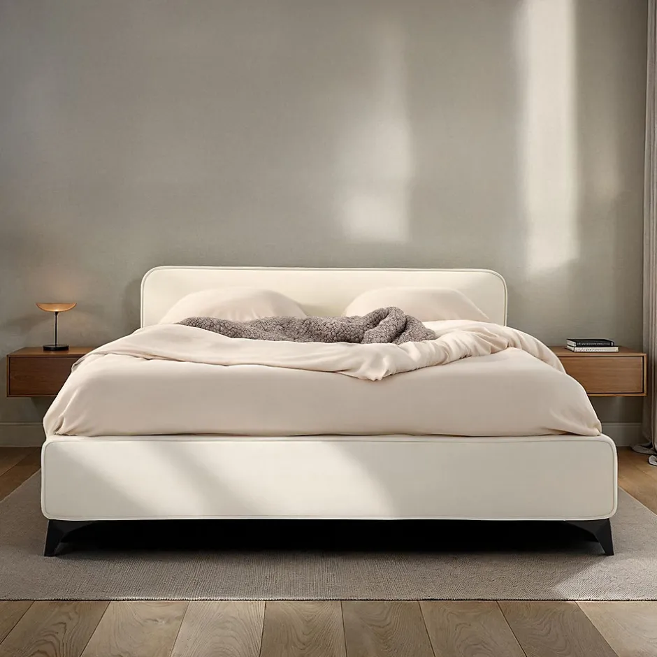 Idimex Lit double RAVELLO 140 x 190 cm, revêtement en tissu - Blanc crème