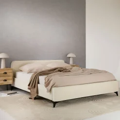 Idimex Lit double RAVELLO 140 x 190 cm, revêtement en tissu - Blanc crème