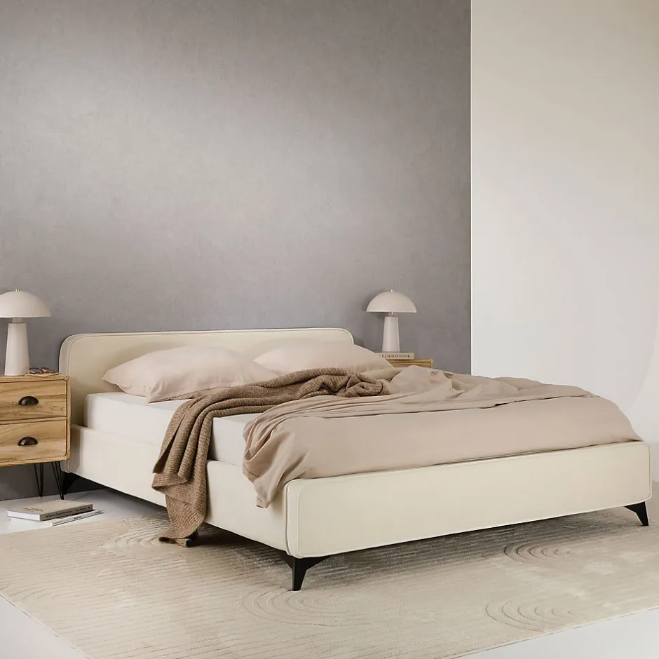 Idimex Lit double RAVELLO 140 x 190 cm, revêtement en tissu - Blanc crème