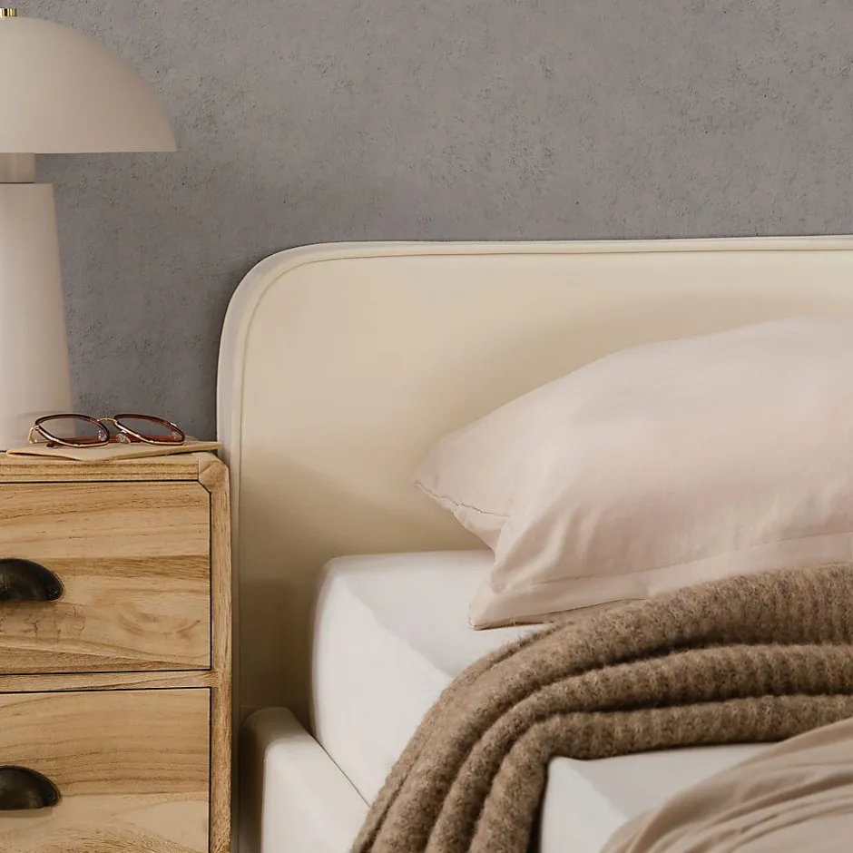 Idimex Lit double RAVELLO 140 x 190 cm, revêtement en tissu - Blanc crème