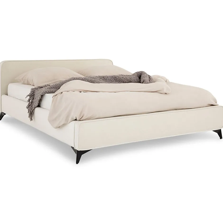 Idimex Lit double RAVELLO 140 x 190 cm, revêtement en tissu - Blanc crème