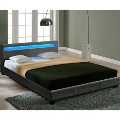 Corium Lit Double Rembourré à LED Sommier à Lattes Polyester 140 x 200 cm Gris Foncé