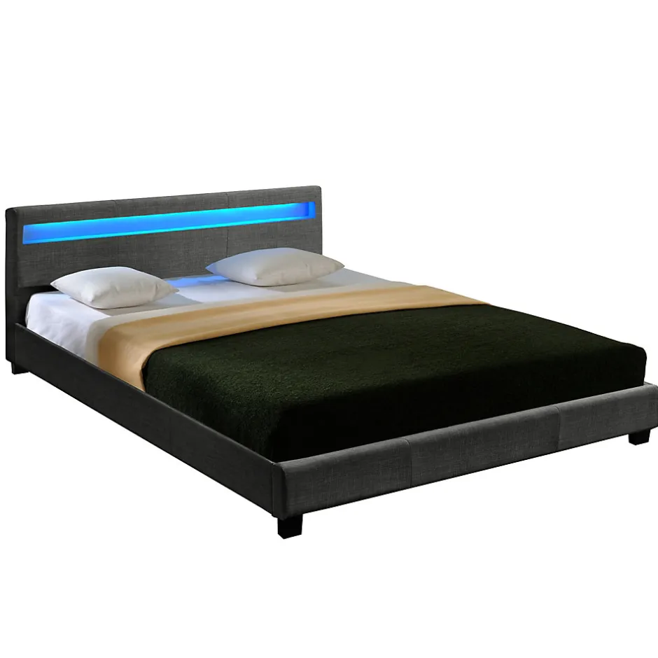 Corium Lit Double Rembourré à LED Sommier à Lattes Polyester 140 x 200 cm Gris Foncé