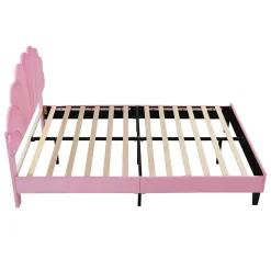 Redom Lit double rembourré 140 sur 200 cm cadre avec tête de lit fleurie en velours doux lit adulte invité rose New