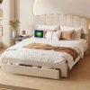Fortuna lai Lit Double Rembourré 160 X 200 Cm, Ports De Charge USB Et Type C, Rangement, Polaire Teddy, Beige Online