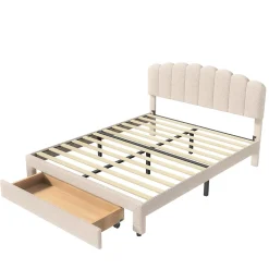 Fortuna lai Lit Double Rembourré 160 X 200 Cm, Ports De Charge USB Et Type C, Rangement, Polaire Teddy, Beige Online