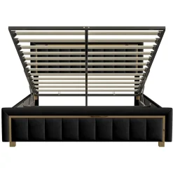 Generique lit double rembourré 160 x 200,lit coffre avec sommier,lit adulte 160 x 200 avec levier hydraulique,velours,noir