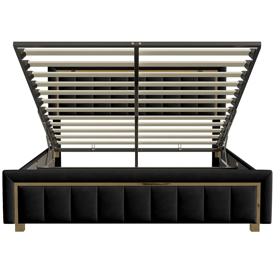 Generique lit double rembourré 160 x 200,lit coffre avec sommier,lit adulte 160 x 200 avec levier hydraulique,velours,noir