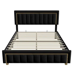 Generique lit double rembourré 160 x 200,lit coffre avec sommier,lit adulte 160 x 200 avec levier hydraulique,velours,noir