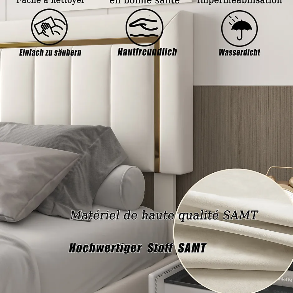 ProximaX lit double rembourré 160 x 200,lit coffre avec sommier,lit adulte 160 x 200 avec levier hydraulique,velours,beige Hot