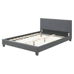 Corium Lit Double Rembourré Albacete Sommier à Lattes Similicuir 140 x 200 cm Gris Foncé Sale