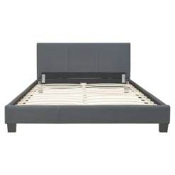 Corium Lit Double Rembourré Albacete Sommier à Lattes Similicuir 140 x 200 cm Gris Foncé Sale