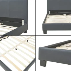 Corium Lit Double Rembourré Albacete Sommier à Lattes Similicuir 140 x 200 cm Gris Foncé Sale