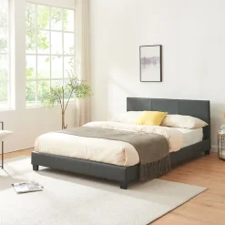 Corium Lit Double Rembourré Albacete Sommier à Lattes Similicuir 140 x 200 cm Gris Foncé Sale