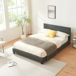 Corium Lit Double Rembourré Albacete Sommier à Lattes Similicuir 140 x 200 cm Gris Foncé Sale