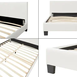 Corium Lit Double Rembourré Albacete Sommier à Lattes Housse Similicuir 180 x 200 cm Blanc Best