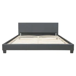 Corium Lit Double Rembourré Albacete Sommier à Lattes Similicuir 180 x 200 cm Gris Foncé Hot
