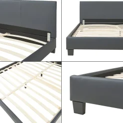 Corium Lit Double Rembourré Albacete Sommier à Lattes Similicuir 180 x 200 cm Gris Foncé Hot