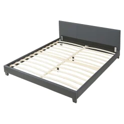 Corium Lit Double Rembourré Albacete Sommier à Lattes Similicuir 180 x 200 cm Gris Foncé Hot