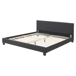 Corium Lit Double Rembourré Albacete Sommier à Lattes Similicuir 160 x 200 cm Noir Best