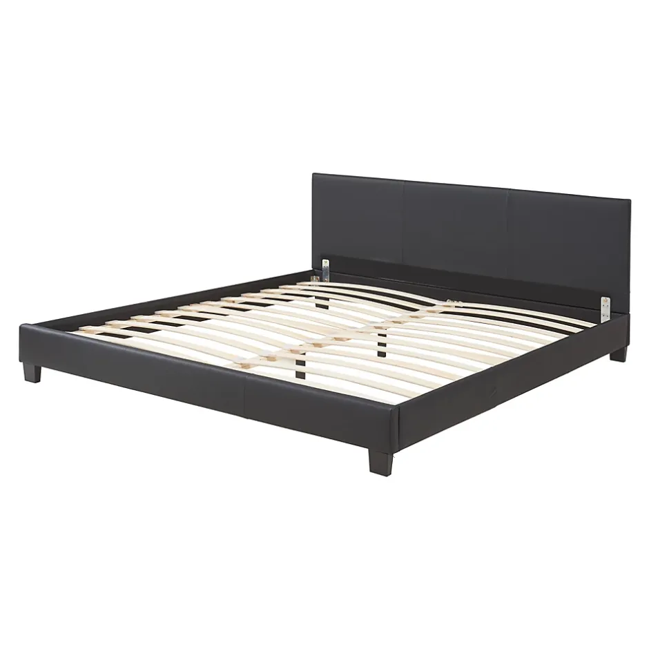 Corium Lit Double Rembourré Albacete Sommier à Lattes Similicuir 160 x 200 cm Noir Best