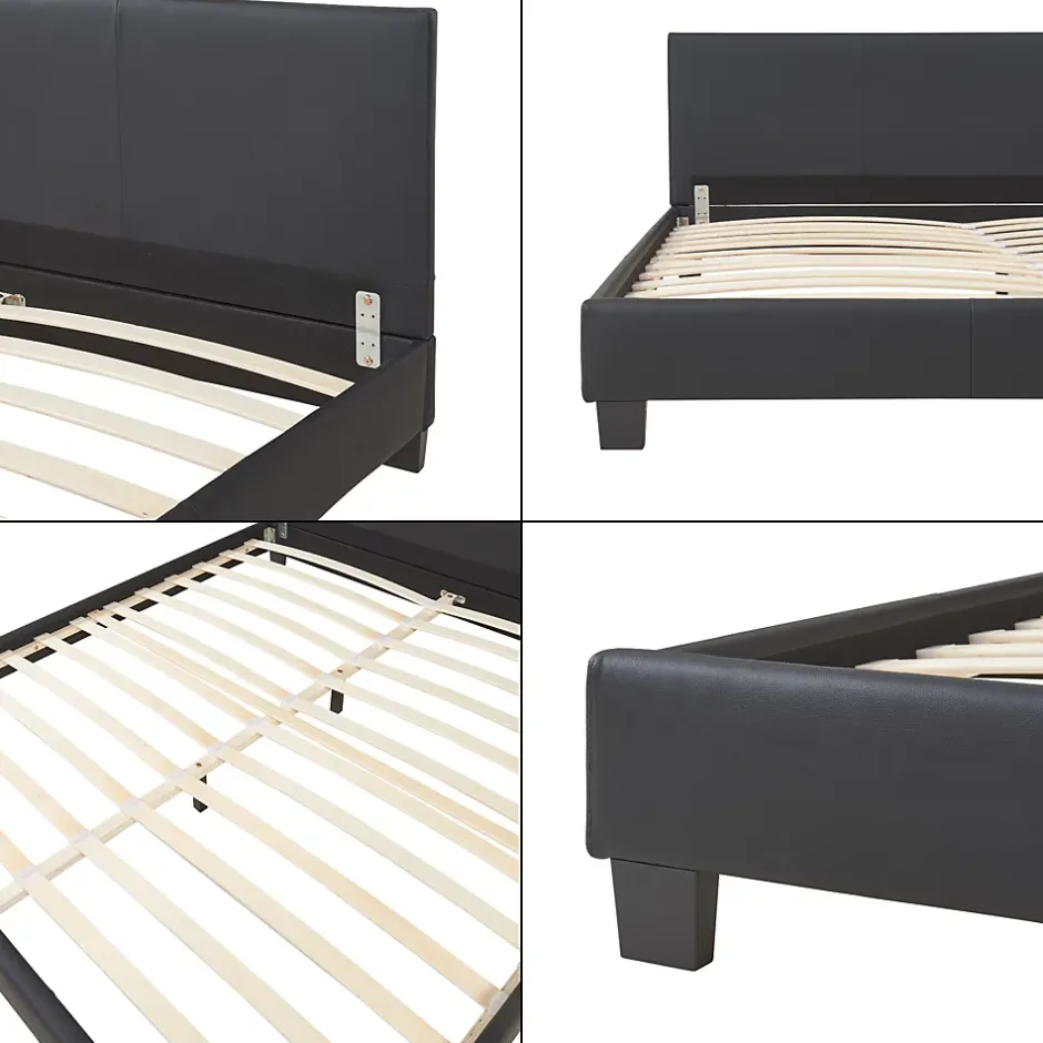 Corium Lit Double Rembourré Albacete Sommier à Lattes Similicuir 160 x 200 cm Noir Best