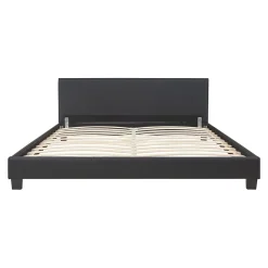 Corium Lit Double Rembourré Albacete Sommier à Lattes Similicuir 160 x 200 cm Noir Best