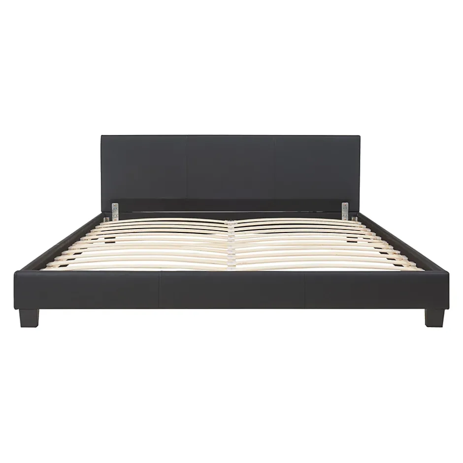 Corium Lit Double Rembourré Albacete Sommier à Lattes Similicuir 160 x 200 cm Noir Best