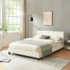 Corium Lit Double Rembourré Albacete Sommier à Lattes Similicuir 140 x 200 cm Blanc