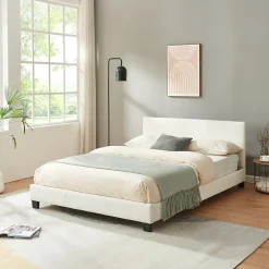 Corium Lit Double Rembourré Albacete Sommier à Lattes Similicuir 140 x 200 cm Blanc
