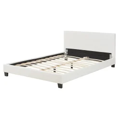 Corium Lit Double Rembourré Albacete Sommier à Lattes Similicuir 140 x 200 cm Blanc