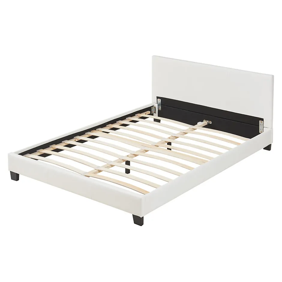 Corium Lit Double Rembourré Albacete Sommier à Lattes Similicuir 140 x 200 cm Blanc