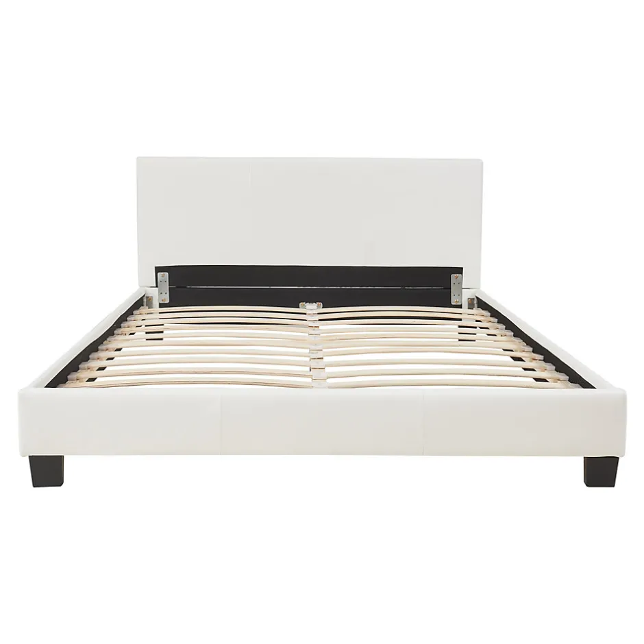 Corium Lit Double Rembourré Albacete Sommier à Lattes Similicuir 140 x 200 cm Blanc